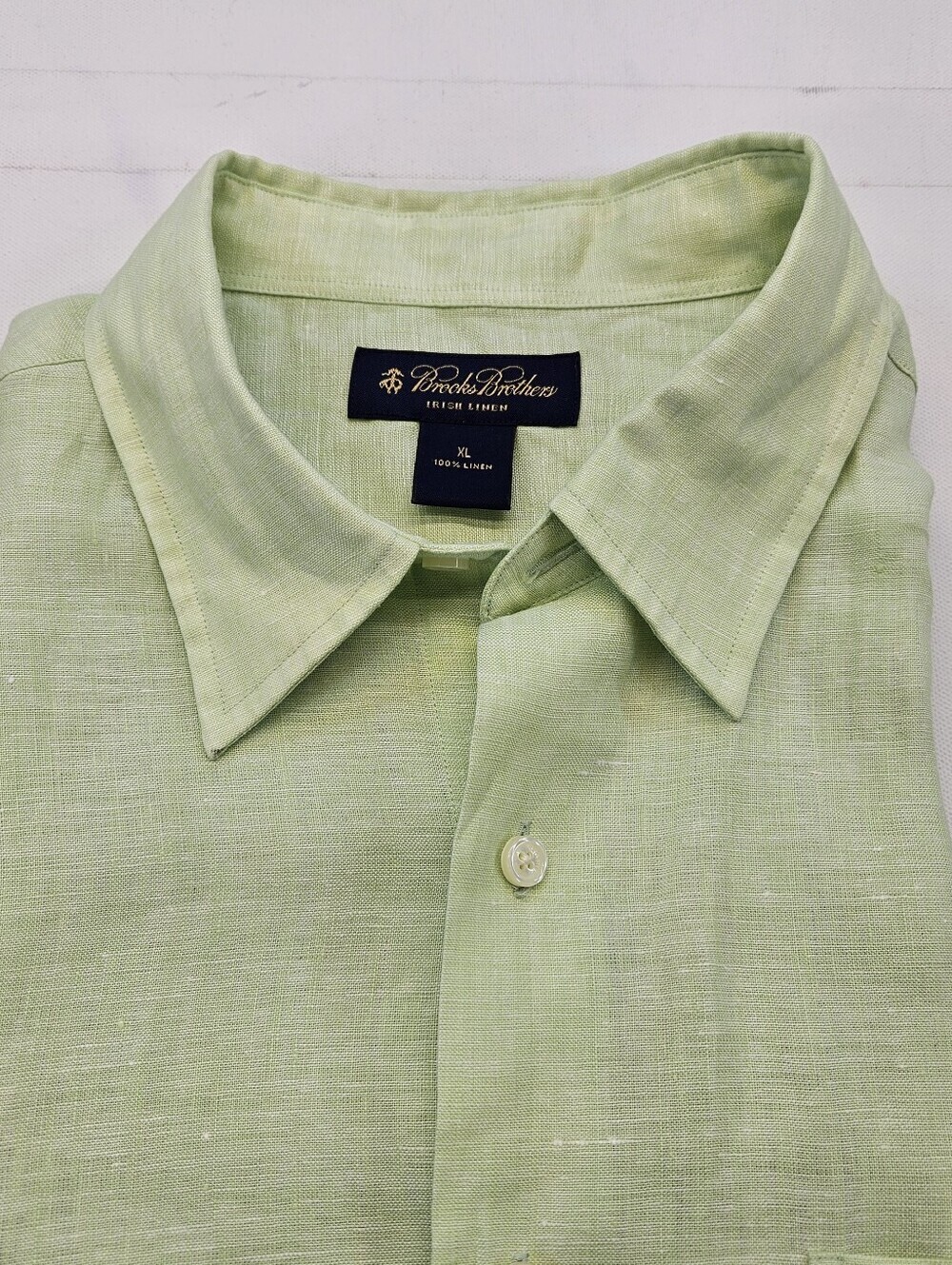Brooks Brothers Mens XL Green Irish Linen Short Sleeve Button Down Camp Shirt